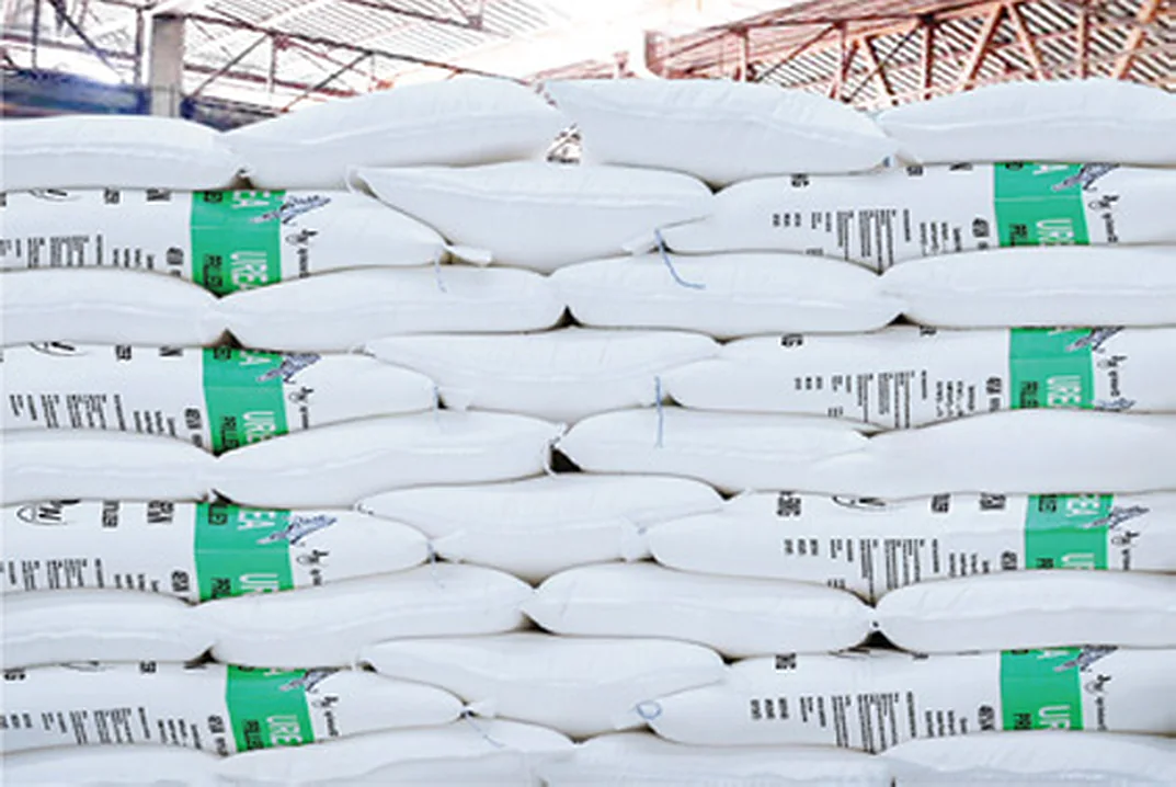 Palletised urea held in the warehouse